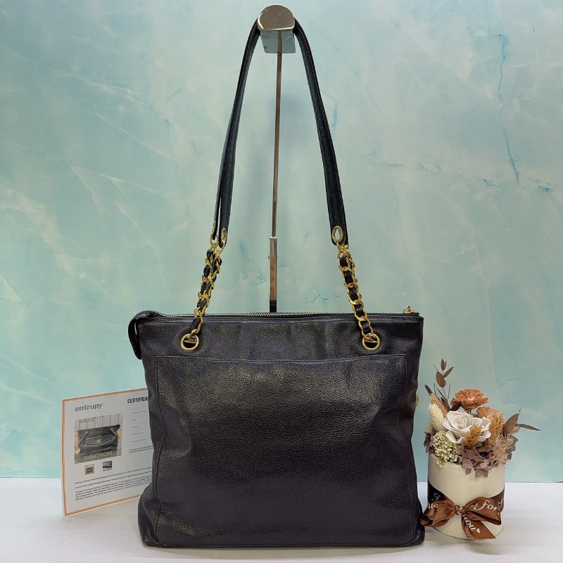 CHANEL Vintage黑金荔枝金球肩背包-1