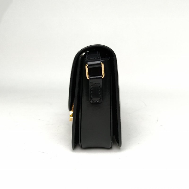 CELINE Triomphe凱旋門金屬鎖扣Teen黑色牛皮金扣肩背包-1