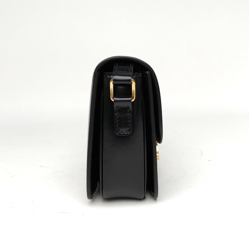 CELINE Triomphe凱旋門金屬鎖扣Teen黑色牛皮金扣肩背包-3
