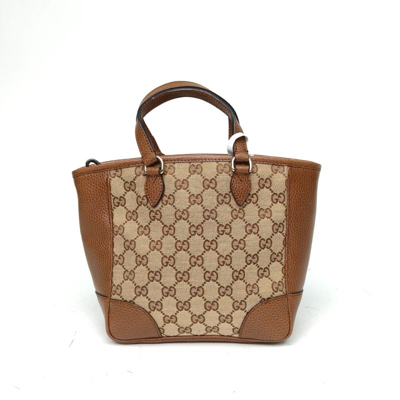 GUCCI 棕色牛皮帆布金扣斜挎包肩背包-2
