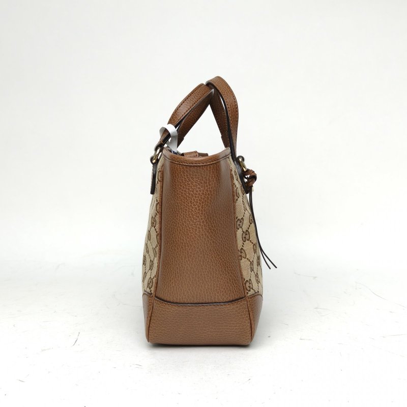 GUCCI 棕色牛皮帆布金扣斜挎包肩背包-3