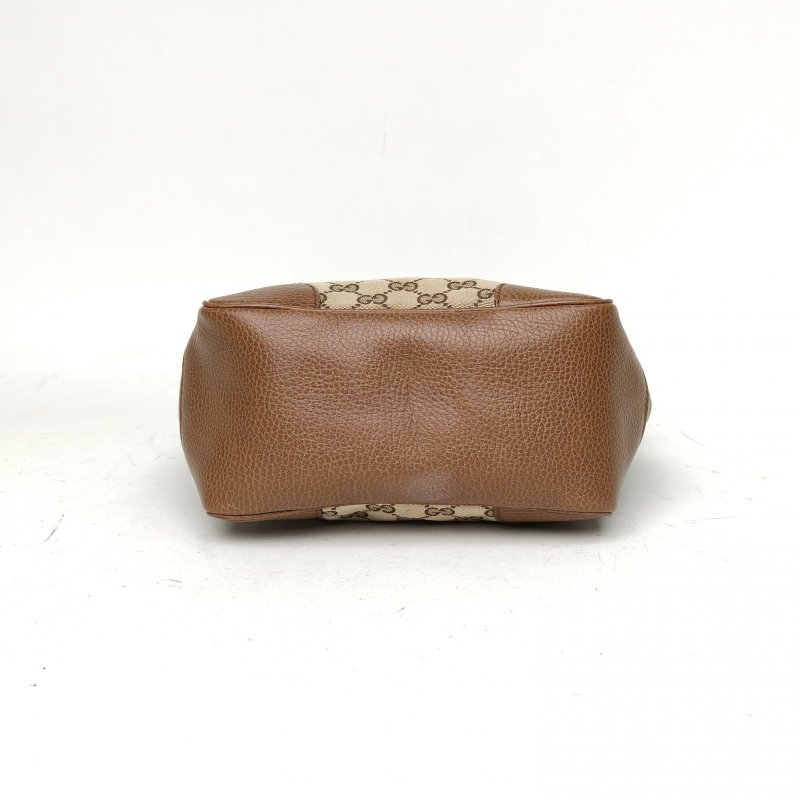 GUCCI 棕色牛皮帆布金扣斜挎包肩背包-4