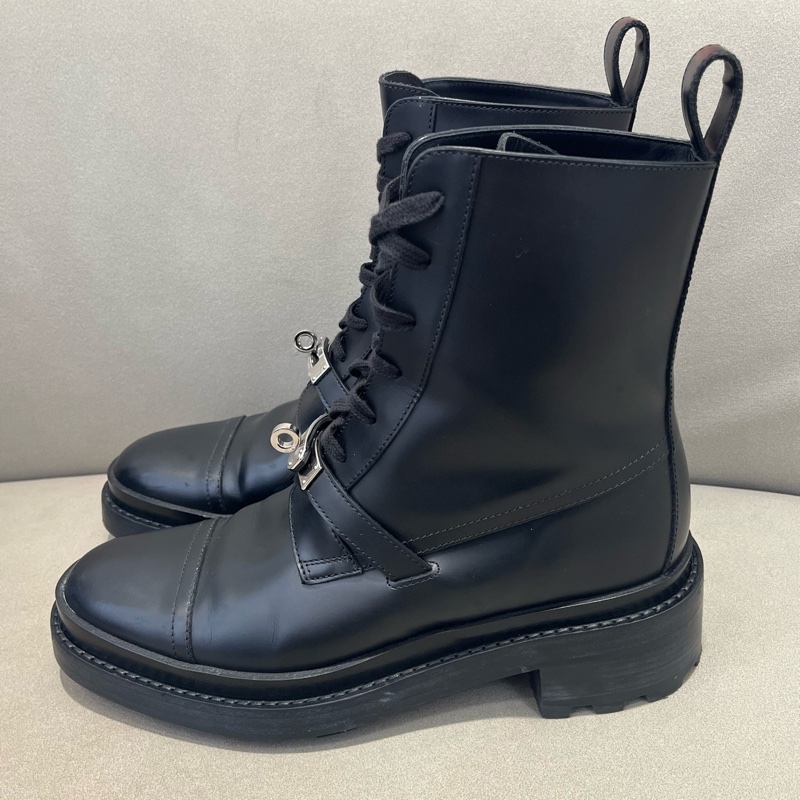 Hermes/愛馬仕 Kelly扣黑色馬丁靴-1