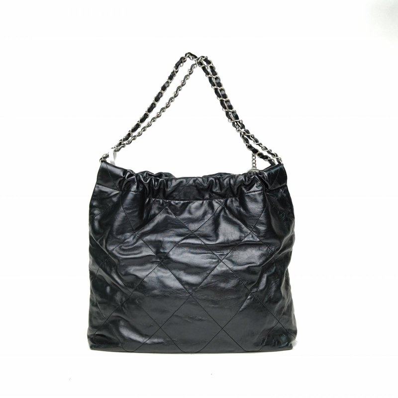 CHANEL 22BagTote托特包中號35黑色牛皮晶片銀扣肩背包-2