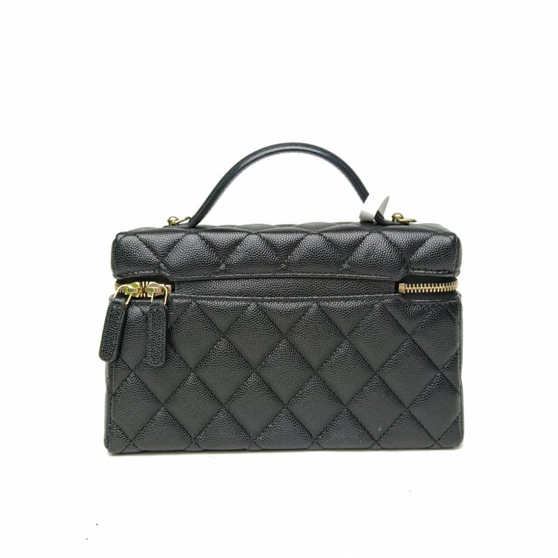 CHANEL 25P雙C愛心鑽扣飯盒包黑色荔枝牛皮淺金扣肩背包-2
