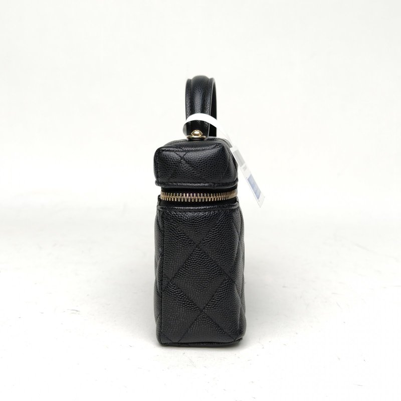 CHANEL 25P雙C愛心鑽扣飯盒包黑色荔枝牛皮淺金扣肩背包-3