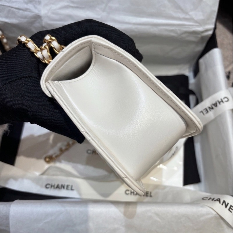 香奈兒/Chanel 口蓋包 白色牛皮 雙金珠 可調節鏈條長度尺寸:22×8×14  閒置新 24C  晶片款-5