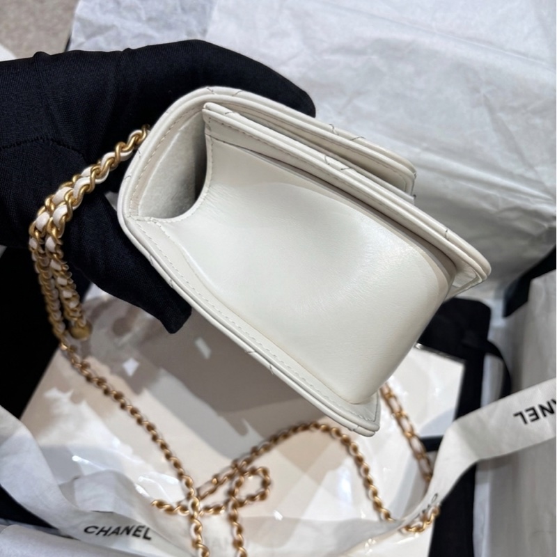 香奈兒/Chanel 口蓋包 白色牛皮 雙金珠 可調節鏈條長度尺寸:22×8×14  閒置新 24C  晶片款-6
