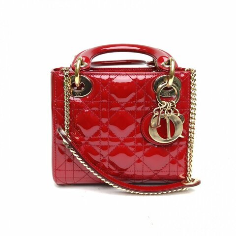 DIOR Lady戴妃包三格紅色漆皮金扣2019肩背包