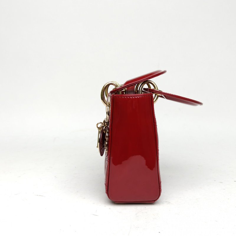 DIOR Lady戴妃包三格紅色漆皮金扣2019肩背包-1