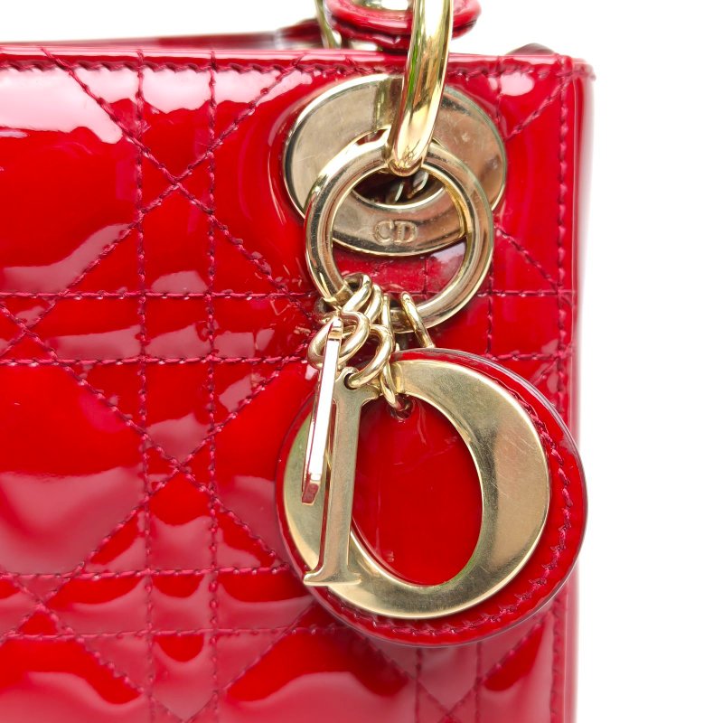 DIOR Lady戴妃包三格紅色漆皮金扣2019肩背包-4