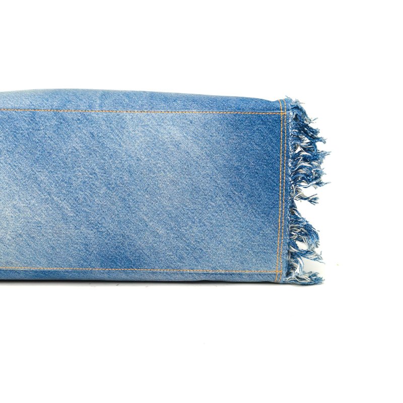 FENDI 牛仔藍銀扣fendilogo牛仔流蘇托特包肩背包-4