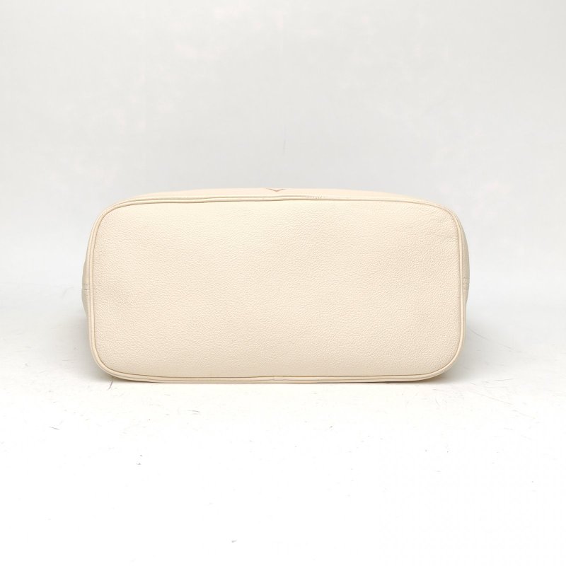 LOUIS VUITTON Neverfull中號31米白色牛皮金扣晶片老花壓紋肩背包-4