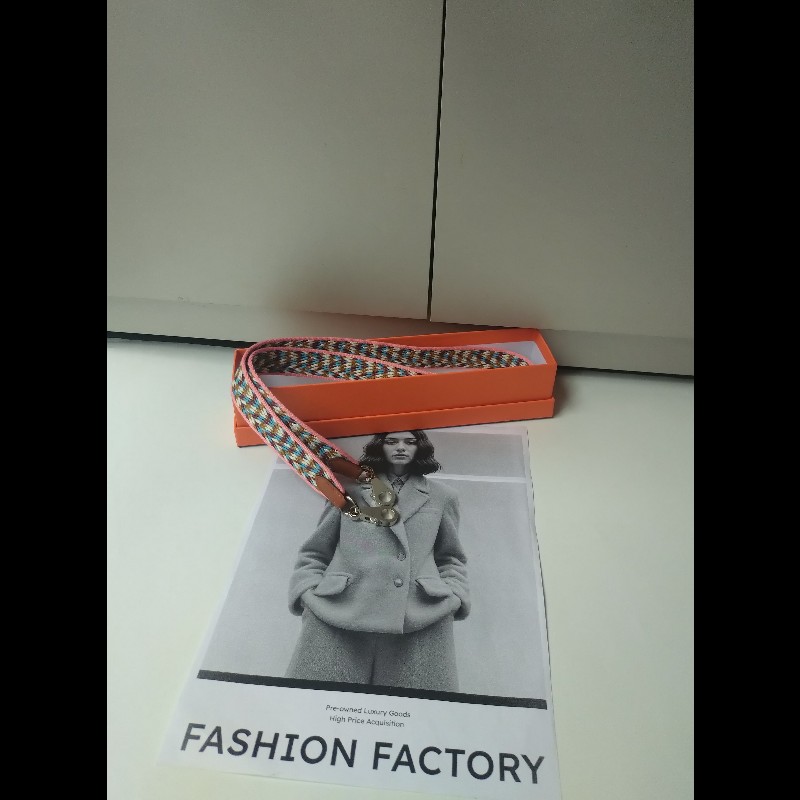 Hermes 銀釦粉邊咖白藍編織布背帶-0