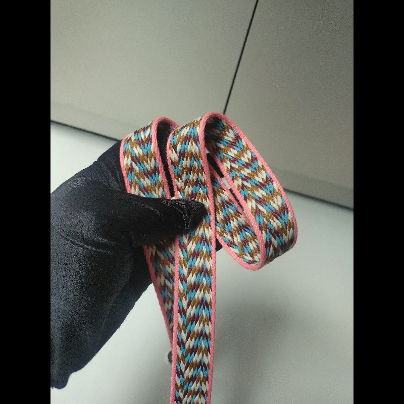 Hermes 銀釦粉邊咖白藍編織布背帶-3