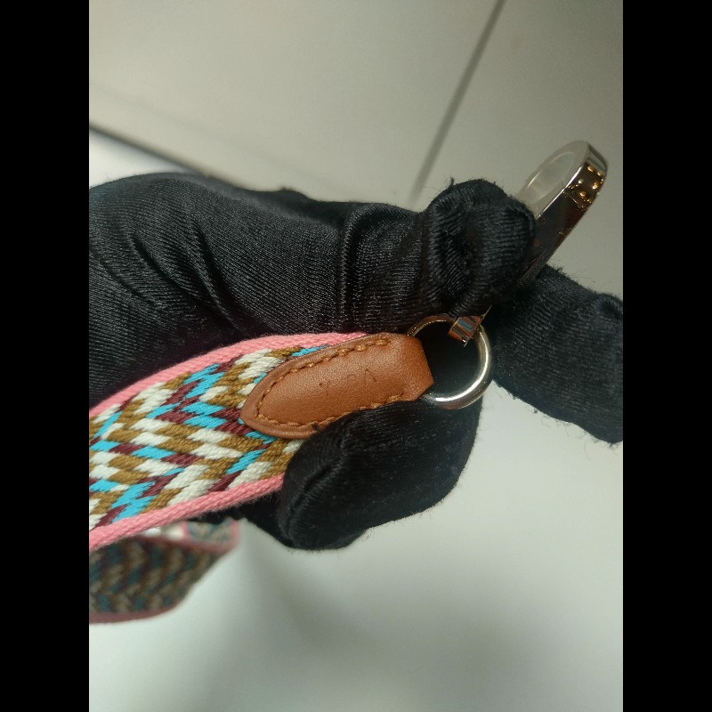 Hermes 銀釦粉邊咖白藍編織布背帶-6