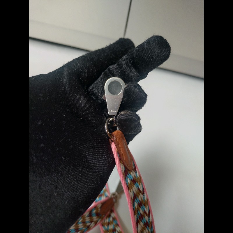 Hermes 銀釦粉邊咖白藍編織布背帶-8