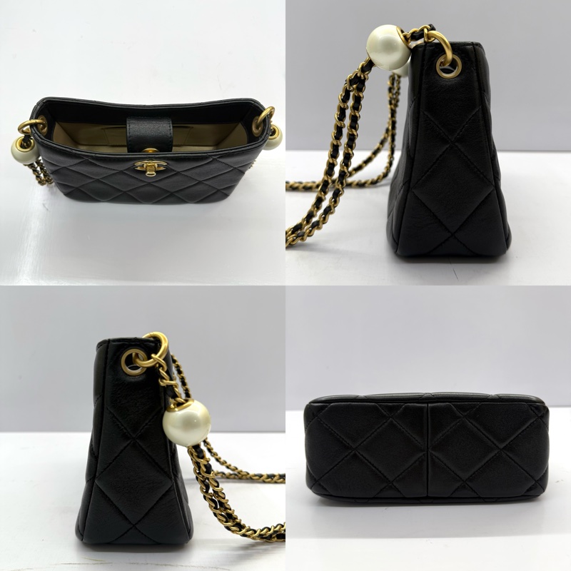 CHANEL 香奈兒 黑色羊皮金鍊珍珠肩背包 AS4859 PEARL CRUSH HOBO-3