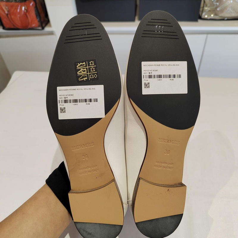 閒置新愛馬仕HERMES 康康扣白流蘇法式復古樂福鞋-6