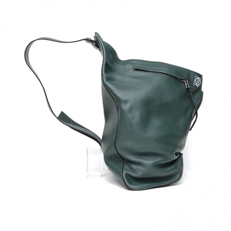 LOEWE 墨綠色牛皮Anton胸包馬書包斜挎包肩背包-3