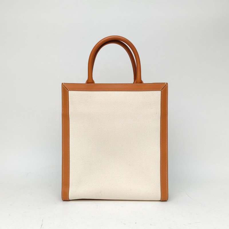 CELINE Cabas豎款手袋小號金棕色帆布肩背包-2