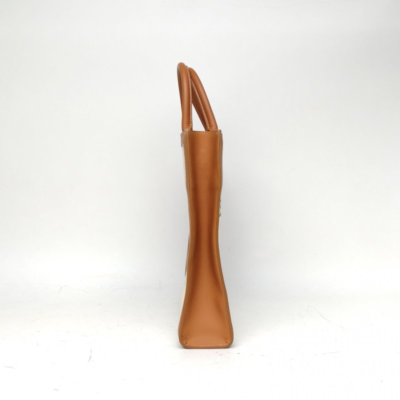 CELINE Cabas豎款手袋小號金棕色帆布肩背包-3