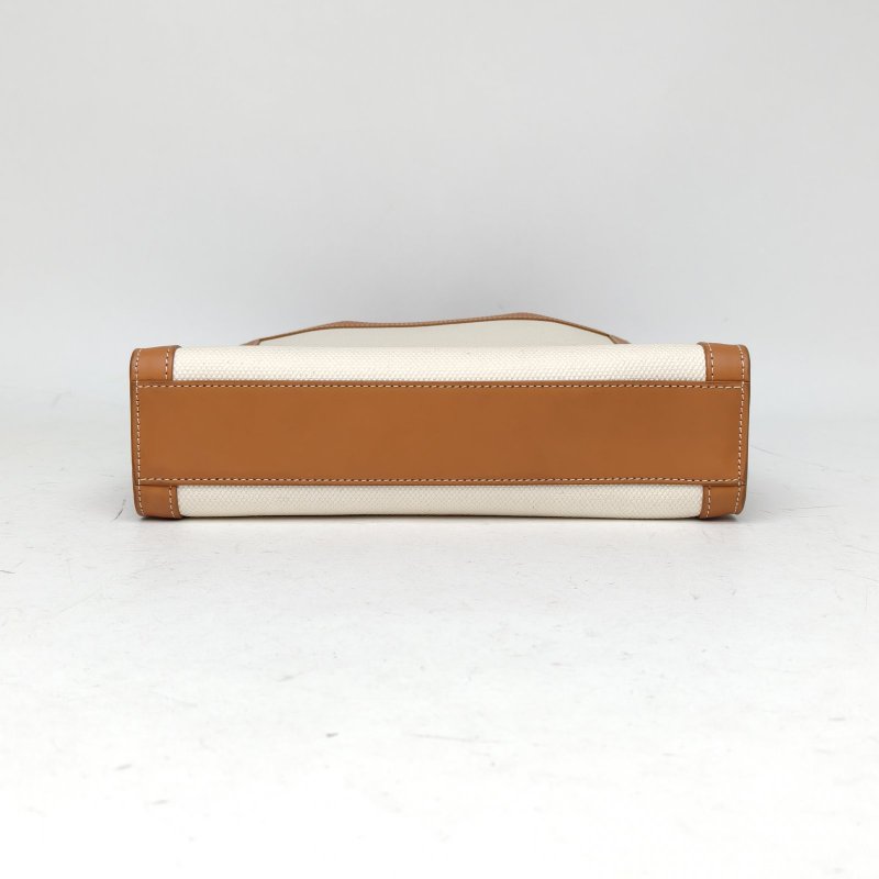 CELINE Cabas豎款手袋小號金棕色帆布肩背包-4