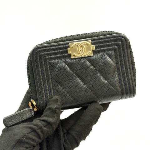 CHANEL 香奈兒 黑色BOY拉鍊卡夾