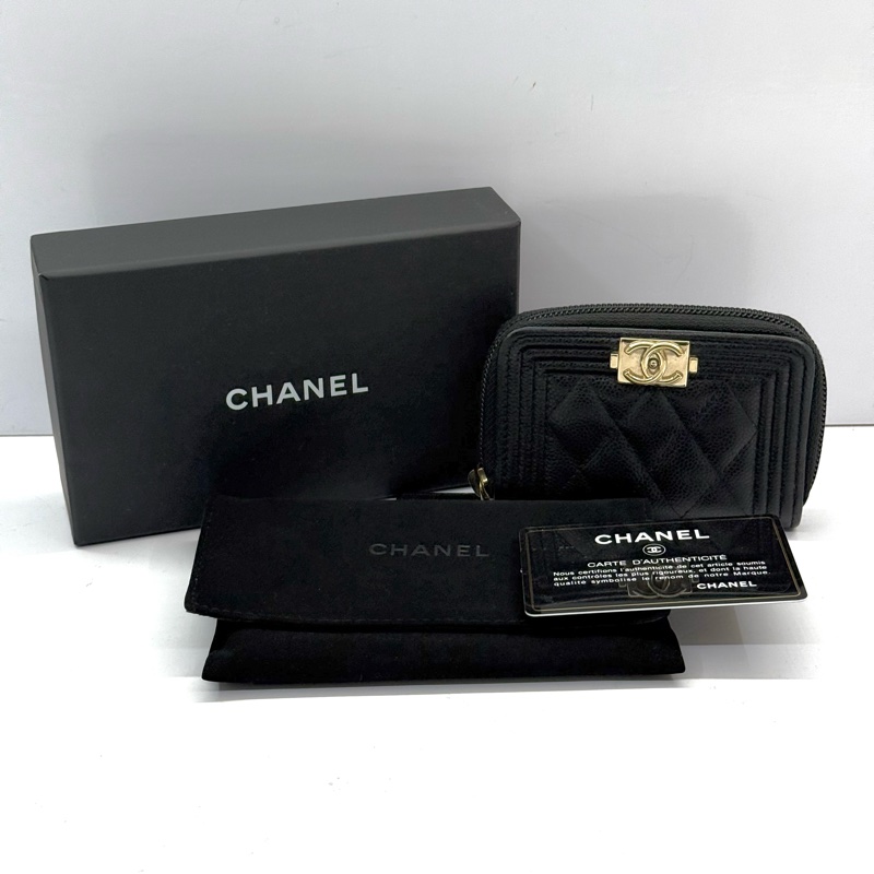CHANEL 香奈兒 黑色BOY拉鍊卡夾-2