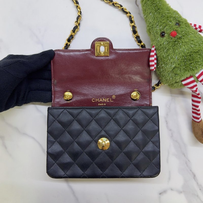 CHANEL vintage迷你圓扣菱格方胖鏈帶包-4