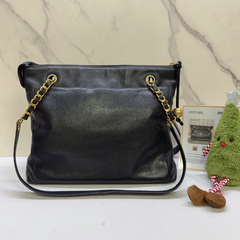 CHANEL Vintage黑金荔枝皮肩背包-1