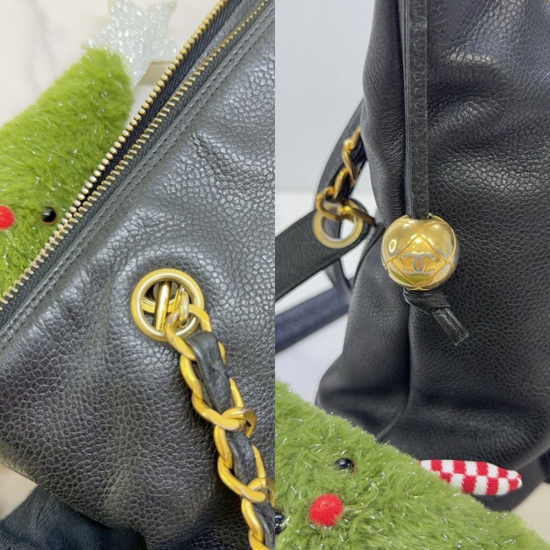 CHANEL Vintage黑金荔枝皮肩背包-5