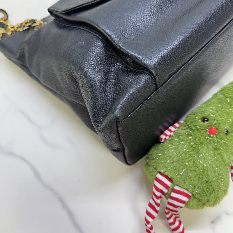 CHANEL Vintage黑金荔枝皮肩背包-8