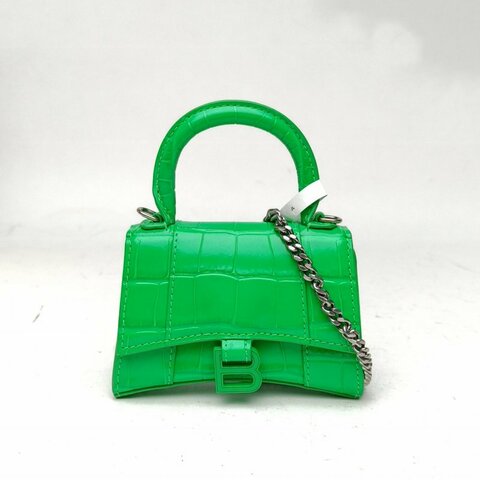 BALENCIAGA Hourglass沙漏超Mini鱷魚壓紋綠色牛皮肩背包