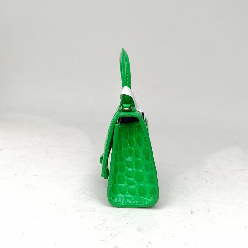 BALENCIAGA Hourglass沙漏超Mini鱷魚壓紋綠色牛皮肩背包-1