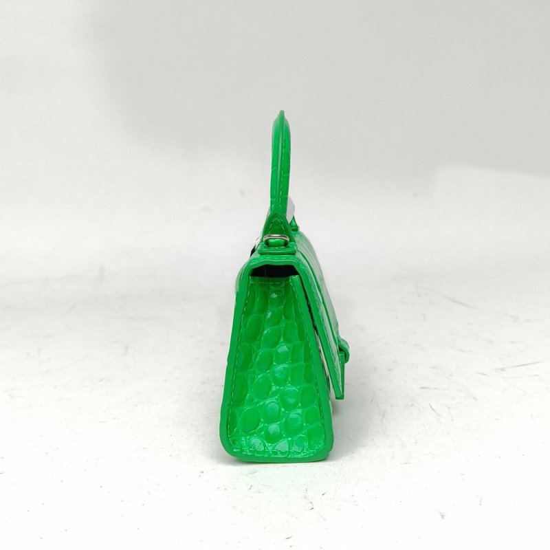 BALENCIAGA Hourglass沙漏超Mini鱷魚壓紋綠色牛皮肩背包-3