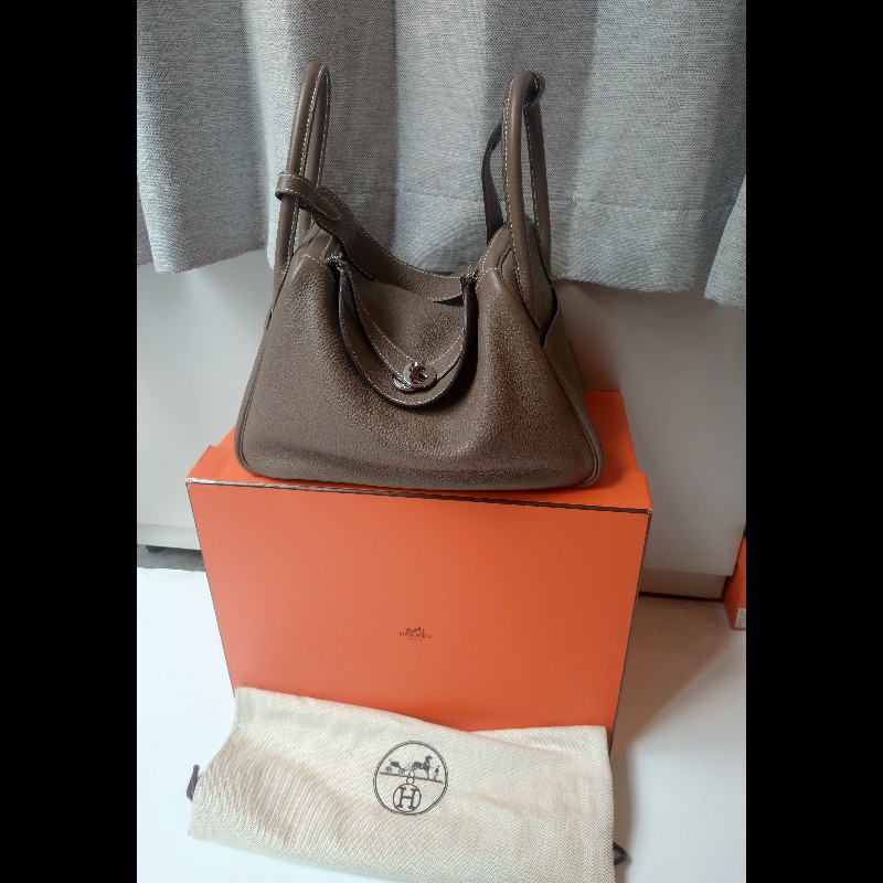 Hermes 銀釦象灰皮革Lindy 30-3