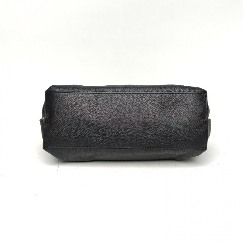 GUCCI BambooDaily竹節扣手提大號黑色牛皮銀扣肩背包-4