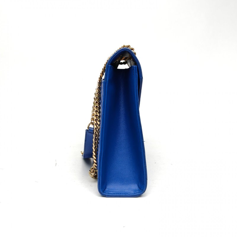 SAINT LAURENT Envelope絎縫翻蓋郵差包信封包大號藍色牛皮肩背包-3