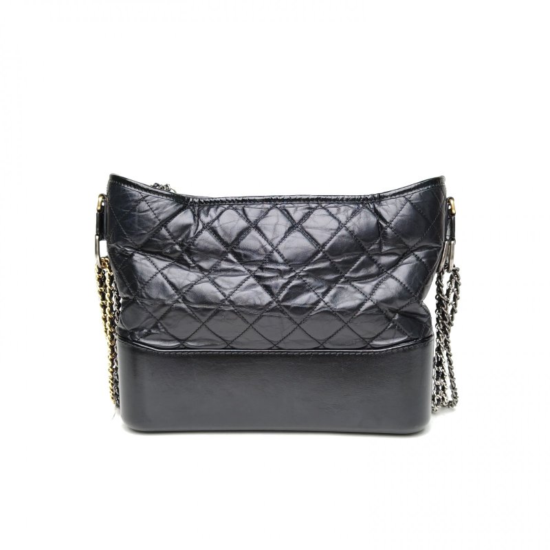 CHANEL GABRIELLE流浪中號黑色牛皮26開金銀扣肩背包-2