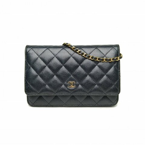 CHANEL CFWOC19黑色荔枝牛皮晶片開金扣肩背包