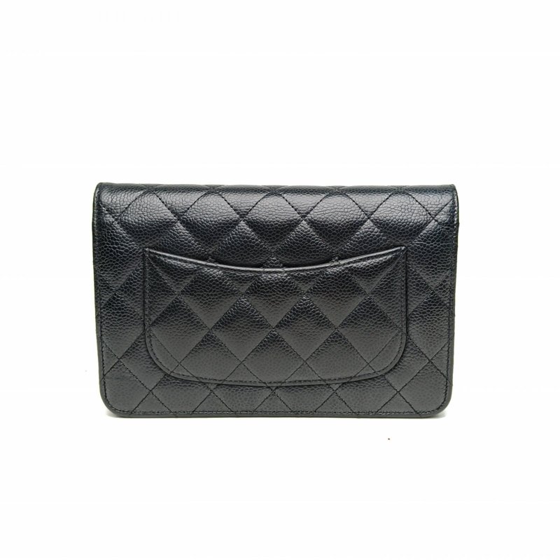 CHANEL CFWOC19黑色荔枝牛皮晶片開金扣肩背包-2