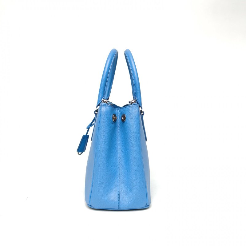 PRADA Galleria殺手包中號藍色牛皮銀扣肩背包-1