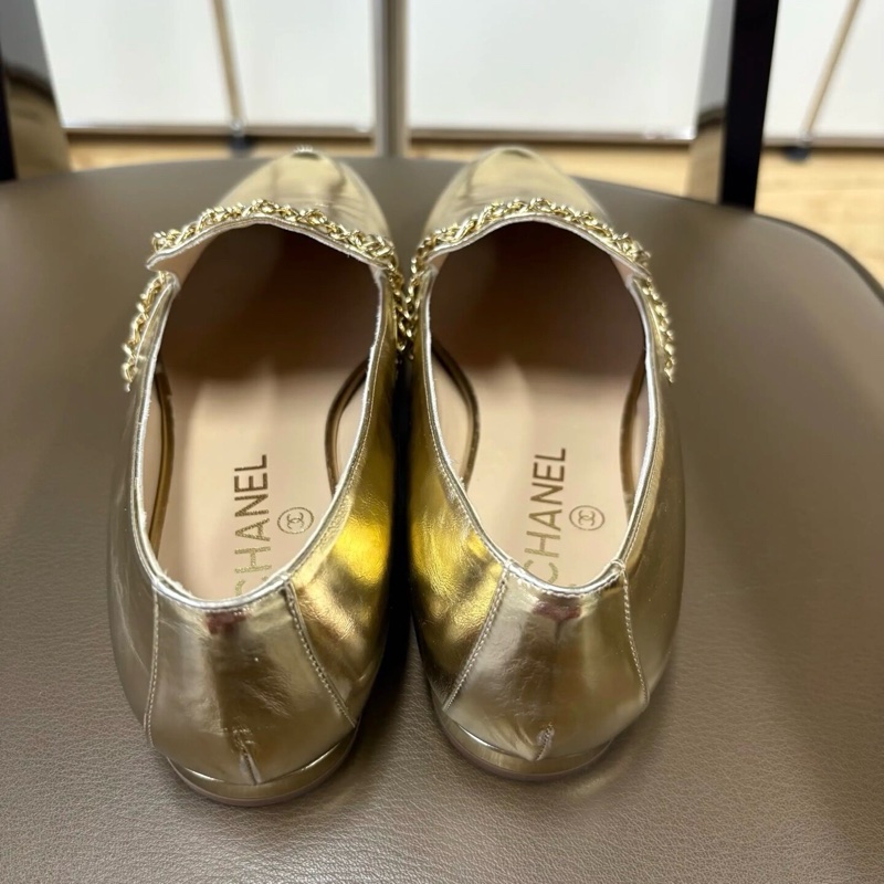 Chanel香奈兒 埃及系列 金色皮穿鏈雙C logo樂福鞋 38.5碼-4
