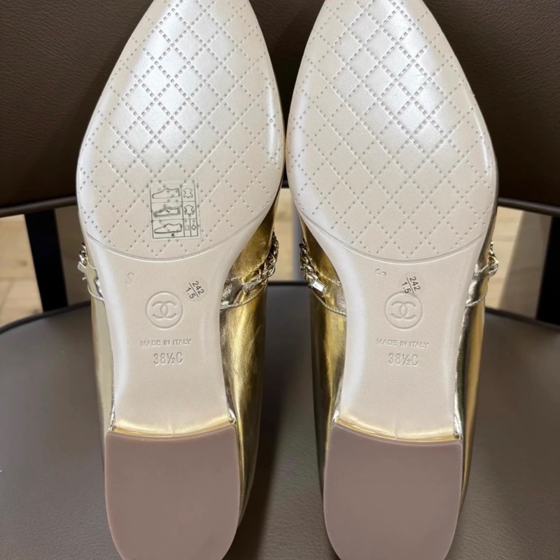 Chanel香奈兒 埃及系列 金色皮穿鏈雙C logo樂福鞋 38.5碼-6