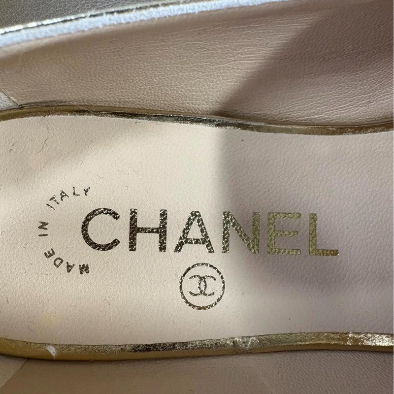 Chanel香奈兒 埃及系列 金色皮穿鏈雙C logo樂福鞋 38.5碼-7