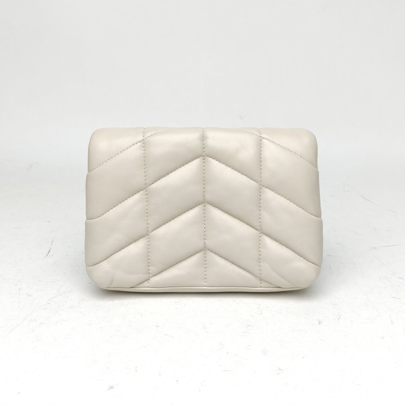 SAINT LAURENT 白色羊皮手拿包泡芙肩背包-2