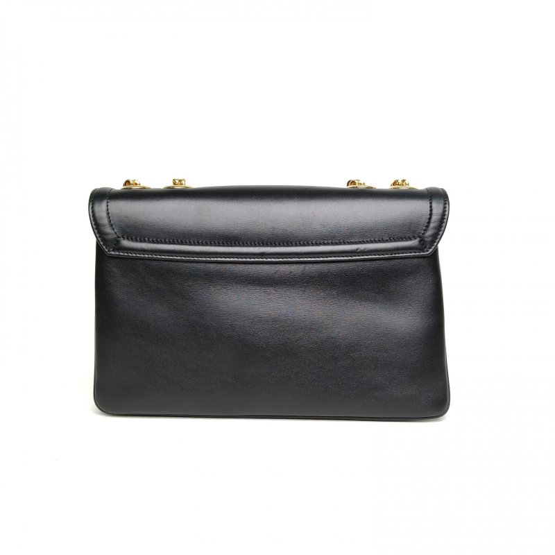 GUCCI Zumi虎頭信封包27黑色牛皮金銀扣肩背包-2