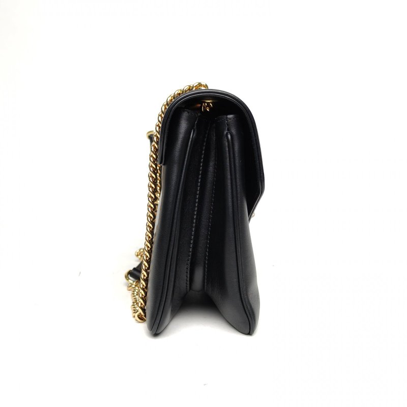 GUCCI Zumi虎頭信封包27黑色牛皮金銀扣肩背包-3