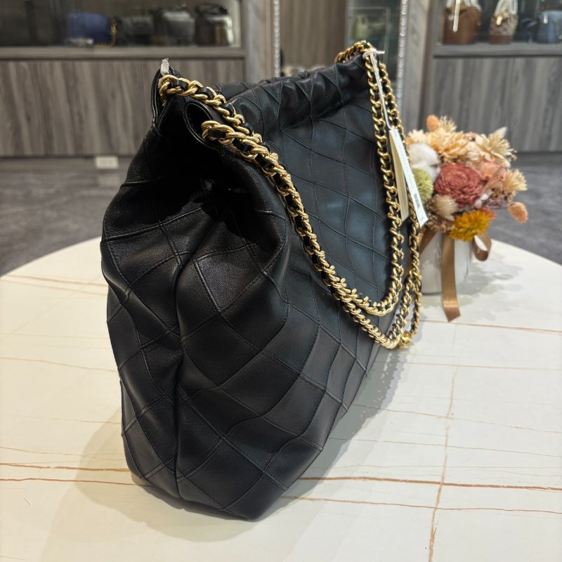 *SHIHNA名牌精品* TORY BURCH 菱格雙鍊帶小牛皮束口肩背包-1